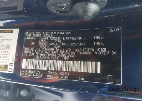 2017 Toyota 4Runner Sr5 z USA, uszkodzony, nr VIN JTEBU5JR0H5478064